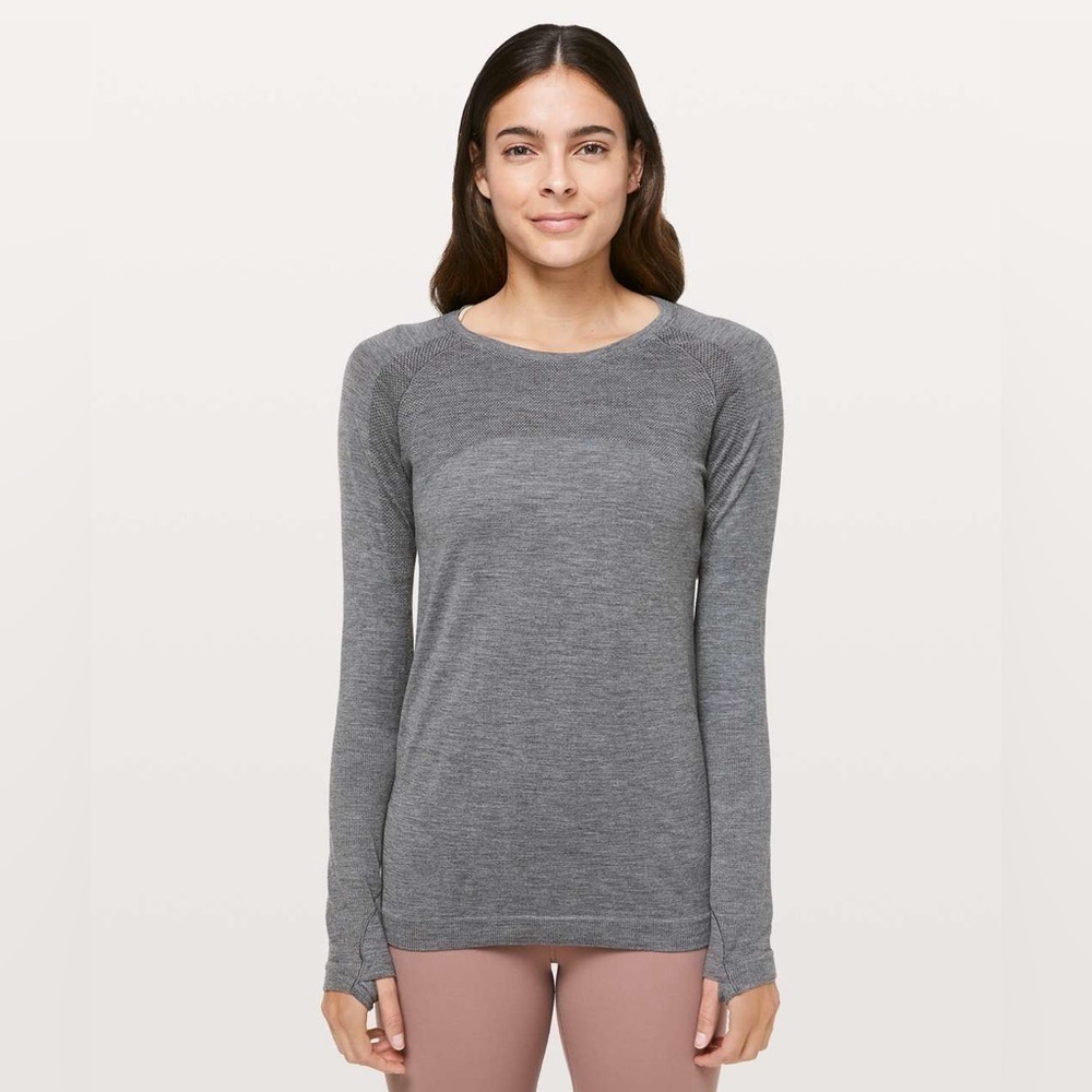 Lululemon Aerial Silk Long Sleeve in Black / White (Grey) Perforated Sz 12